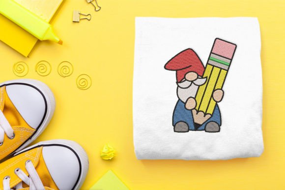 School Gnome with Pencil Embroidery